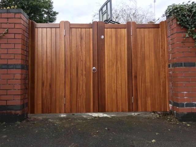 Bi-fold Iroko hardwood gates