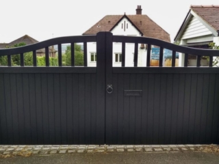 chester design driveway gate in black finish