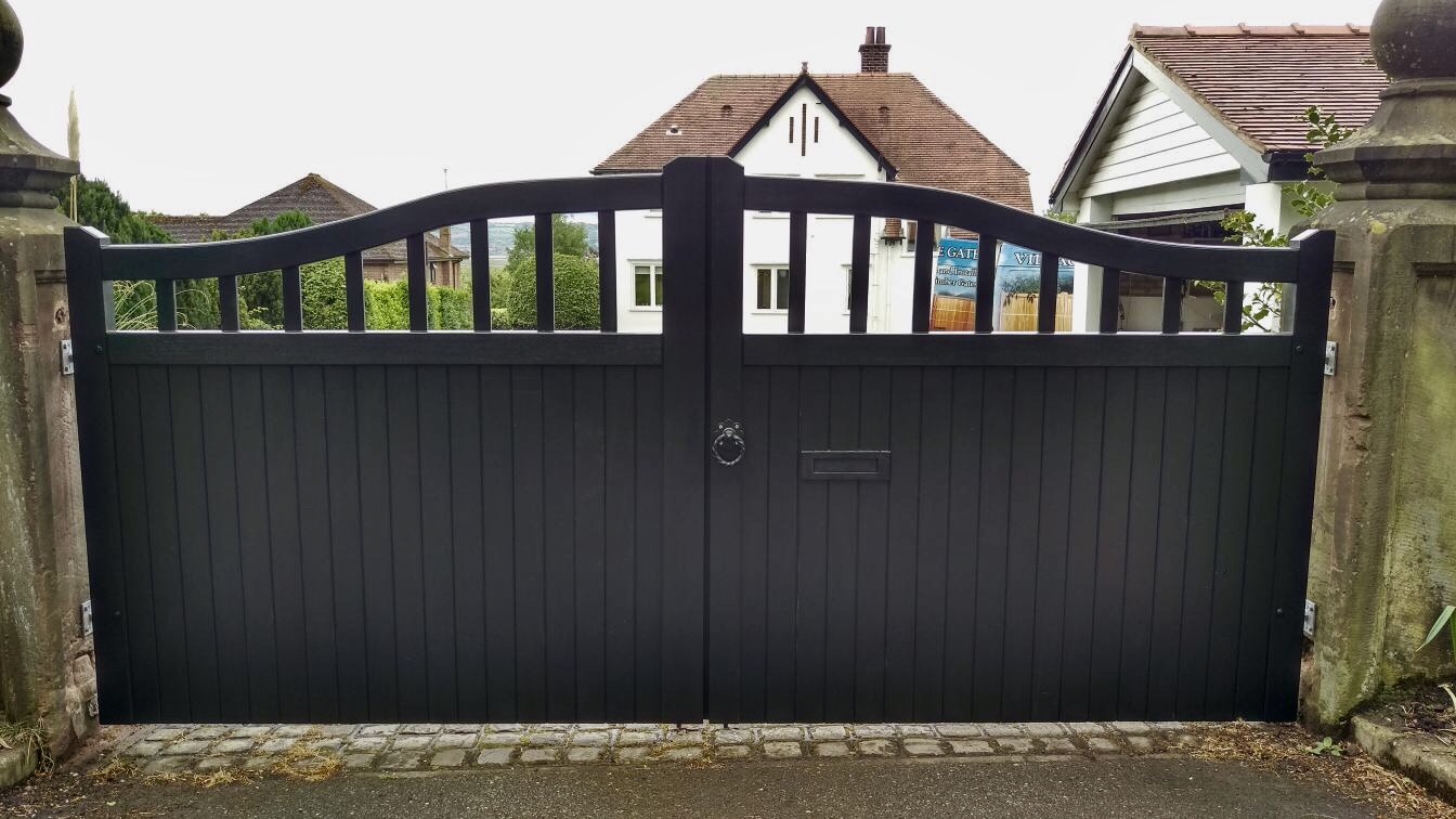 chester design driveway gate in black finish