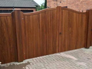 iroko hardwood swan neck driveway gates