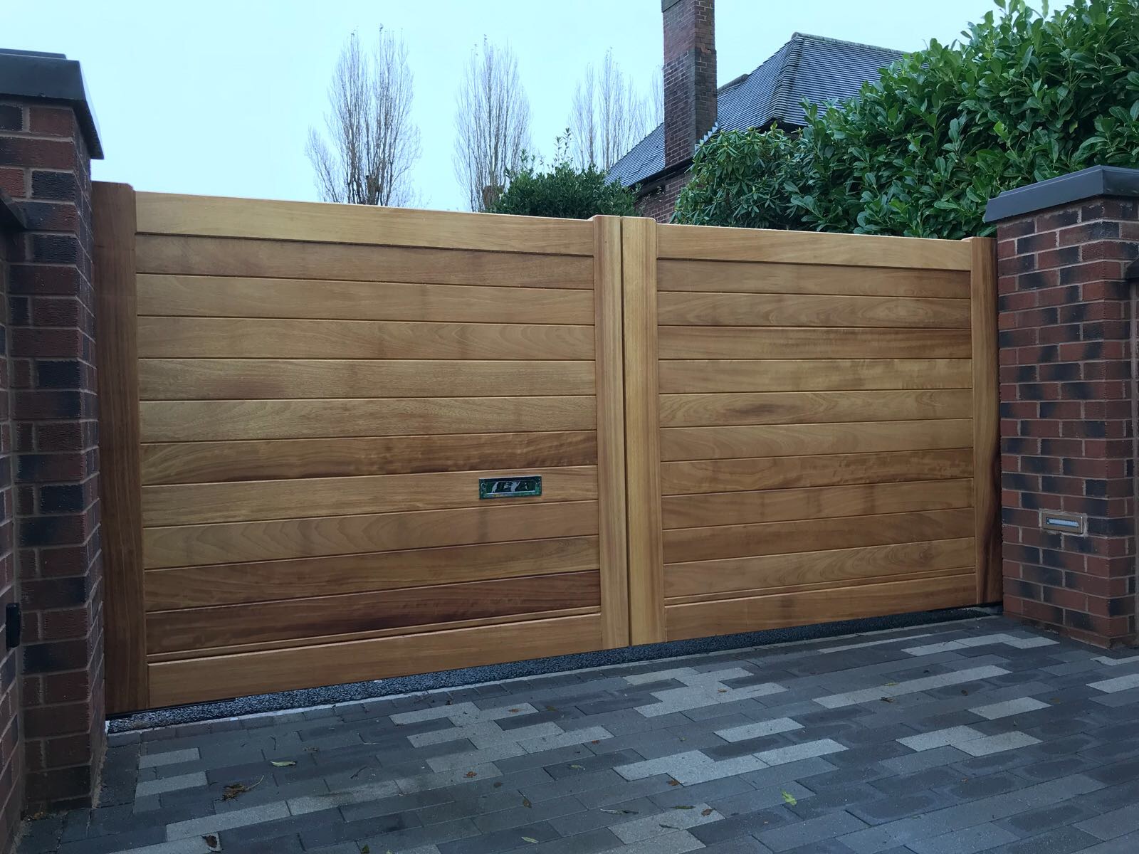 Iroko double gates in knutsford design in light oak finish